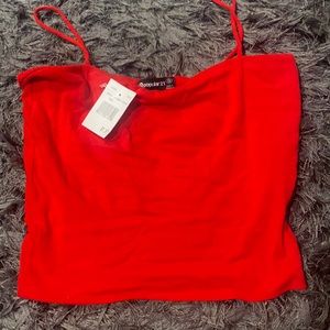 red top thin straps thick crop tank top